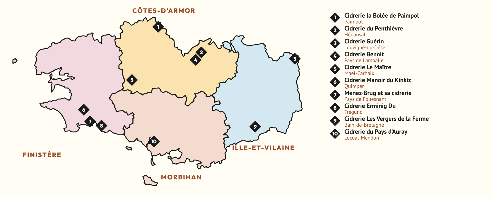 Carte de la route des cidreries de Bretagne