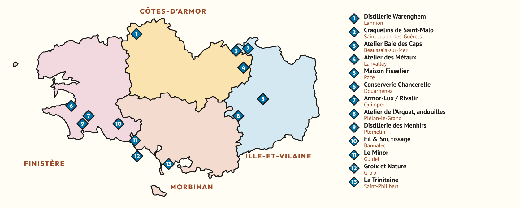 Carte de la route des entreprises du Patrimoine Vivant en Bretagne